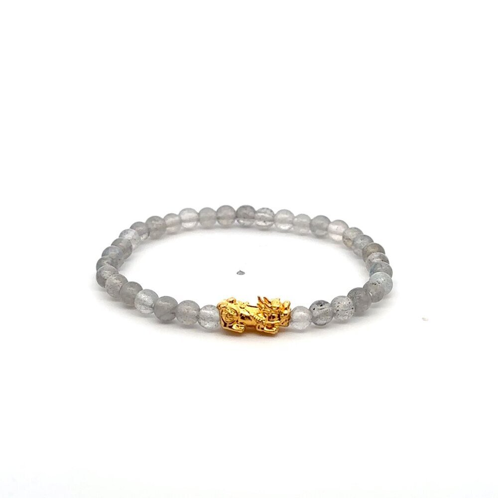 18K Gold Pixiu Piyao Bracelet Gemstone Mini Beads Labradorite 4mm
